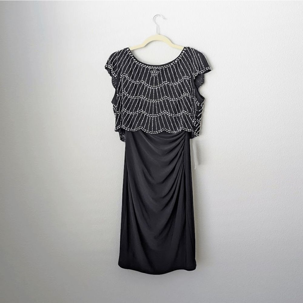 NWT Dress XSCAPE LBD Sheath Sleeveless Hand Beaded Black Silver 6 Holiday NYE